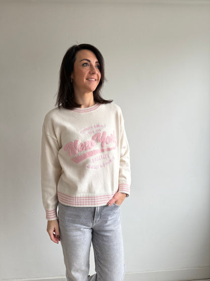 New York Knit white/pink