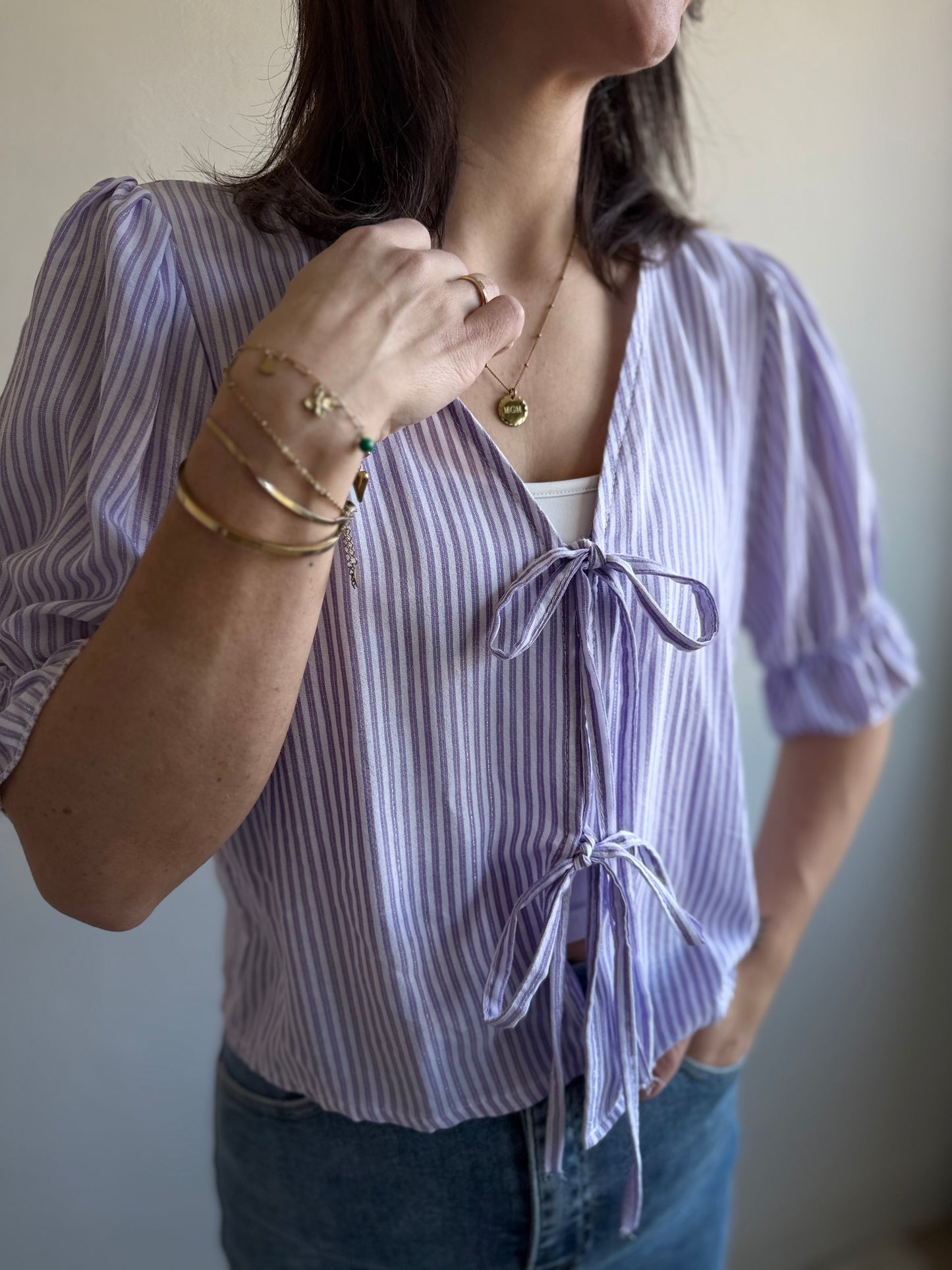 Nine strik blouse lila