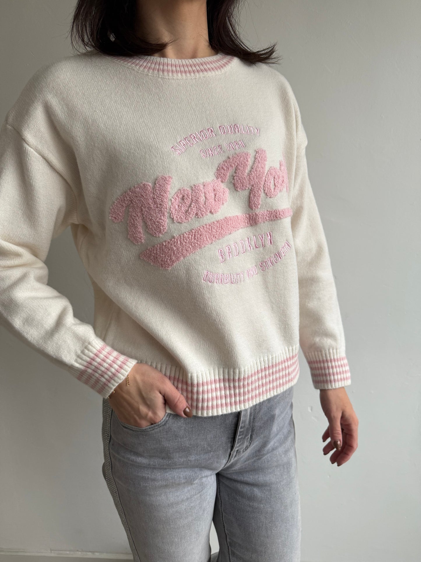 New York Knit white/pink