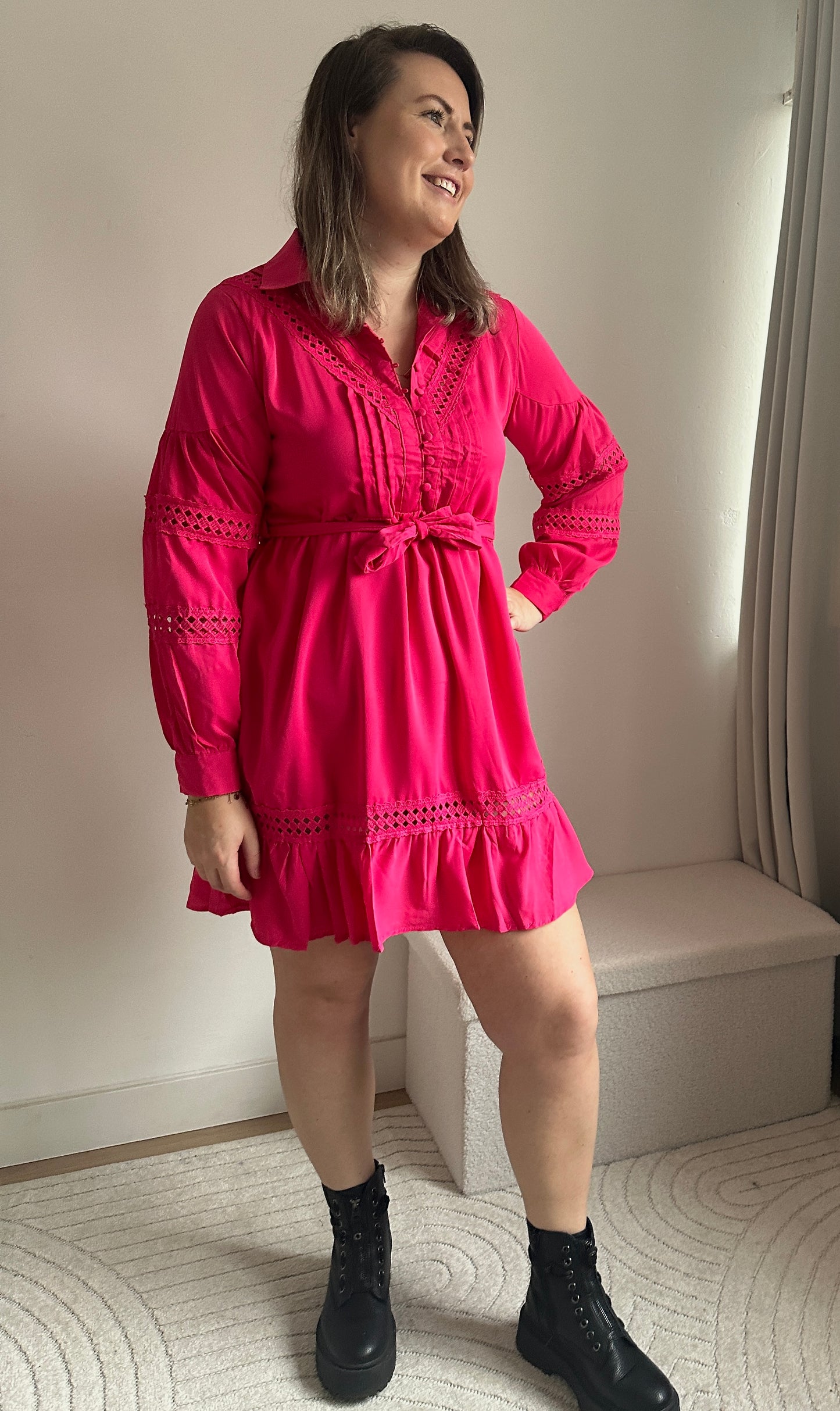 Broderie dress fuchsia